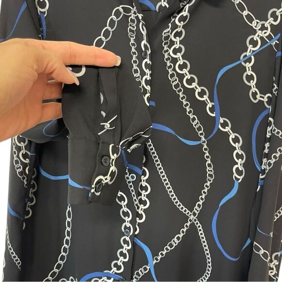 Chelsea & Theodore Chain Link Long Sleeve Blouse Size L - Picture 3 of 7